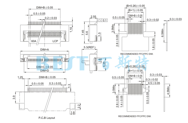 FPC连接器0.5K-KX-NPWB-T-R参考图纸